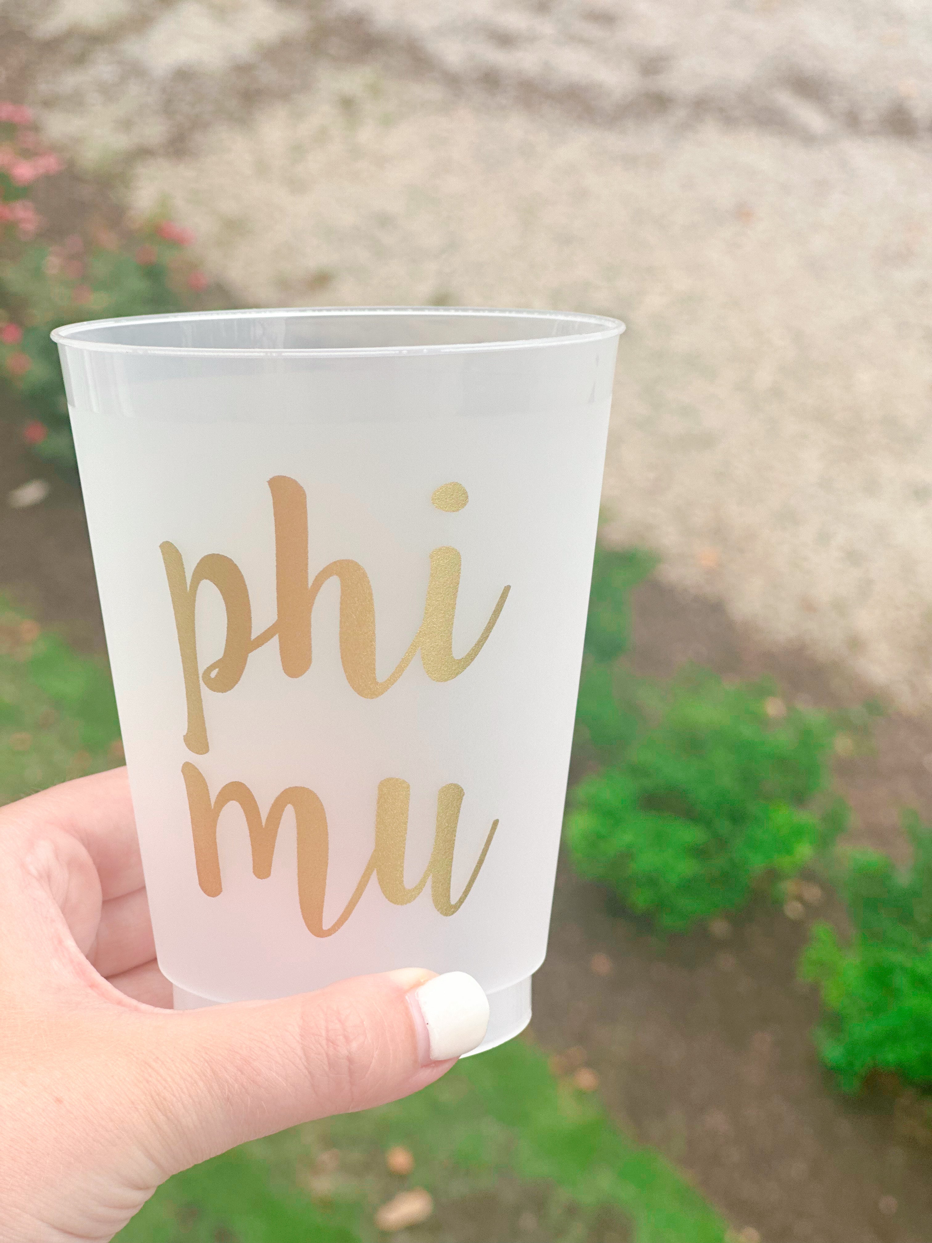 Scripted Cups GOLD SORORITY SCRIPT FROST FLEX CUPS – Leigh + Letters