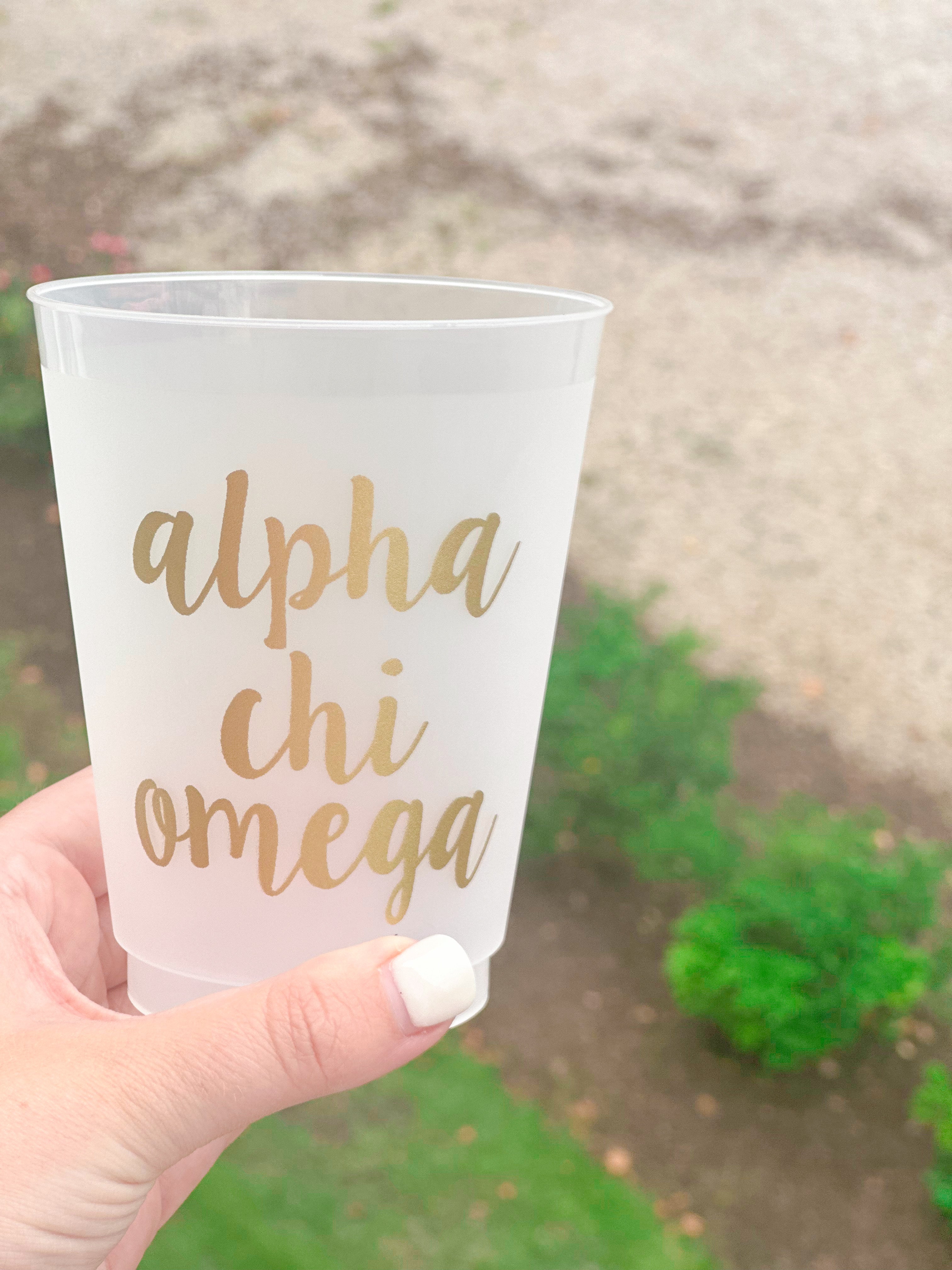 Scripted Cups GOLD SORORITY SCRIPT FROST FLEX CUPS – Leigh + Letters